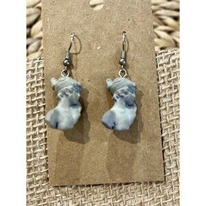 Polymer Clay Handmade Earrings Dangle Victorian Revival Lady Greek Goddess Blue